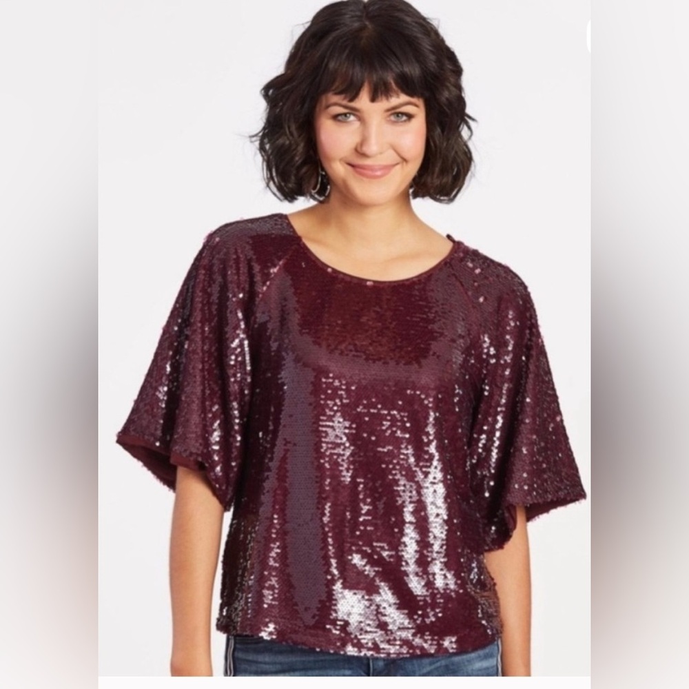 Skies Are Blue Burgundy Sequin Blouse